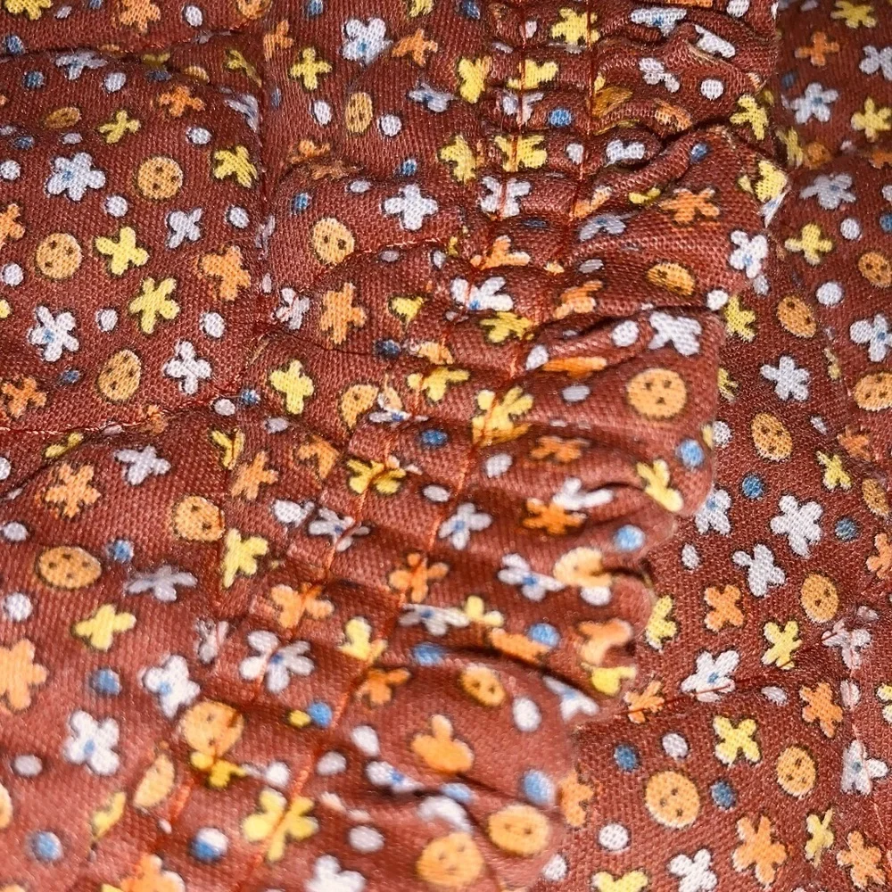 4 1970s Cotton Oval Place Mats Rustic Brown Retro Daisy Floral Pattern Vintage